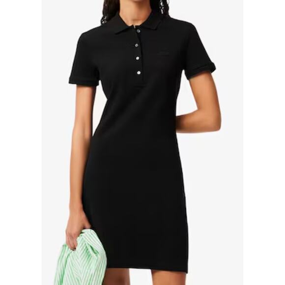 Lacoste Women's Short Sleeve Slim Fit Stretch Pique Polo Dress, black 2 - Picture 1 of 3